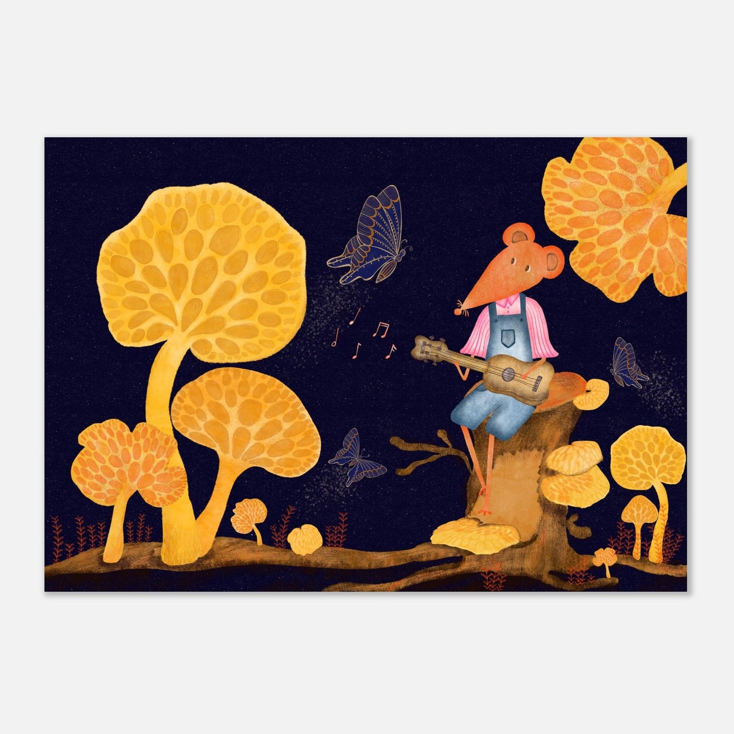 Orange Pore Fungi and Mouse Illustration A2 Art Print (42 x 59.4 cm)