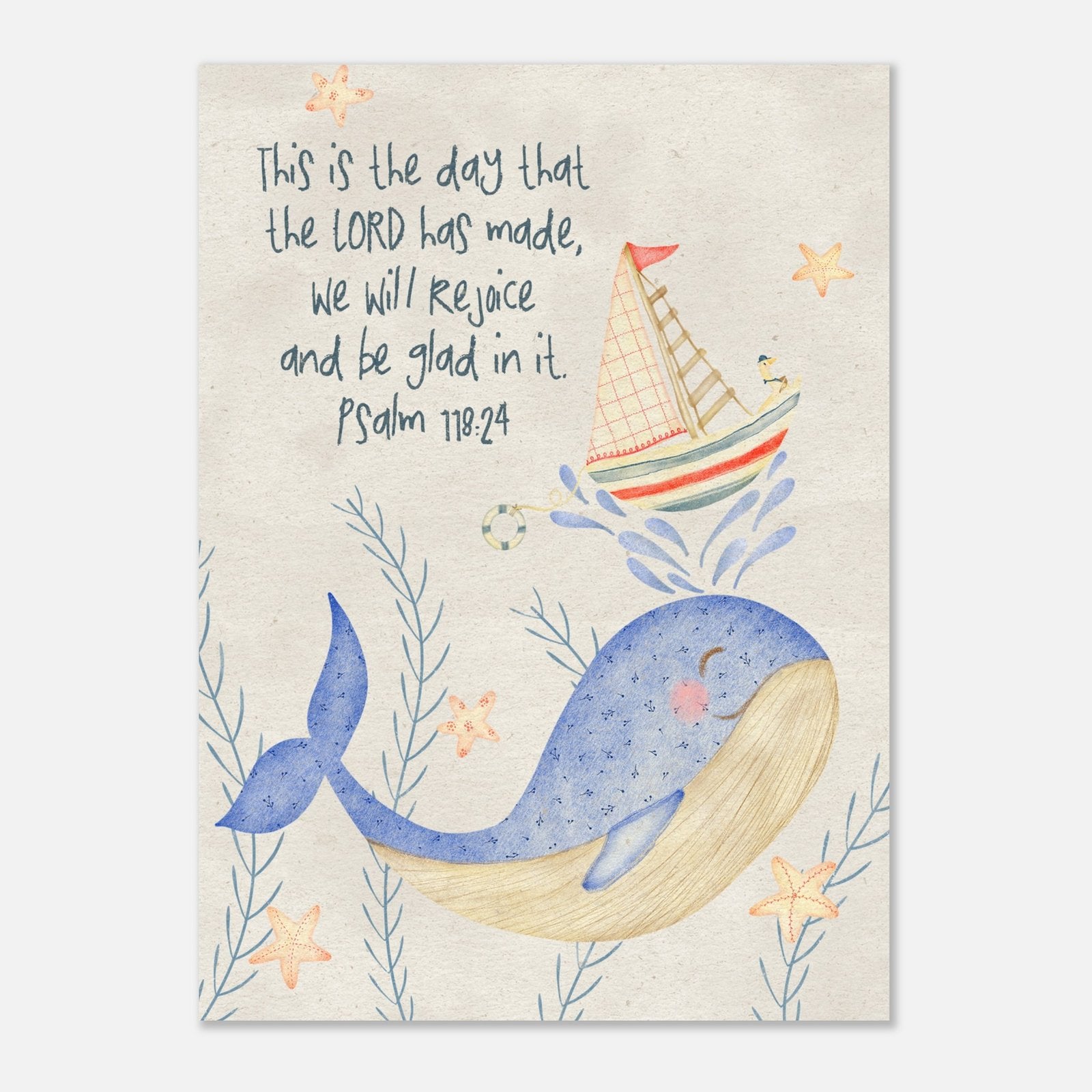 Joyful Whale Scripture Illustration (5" x 7" Art Print)