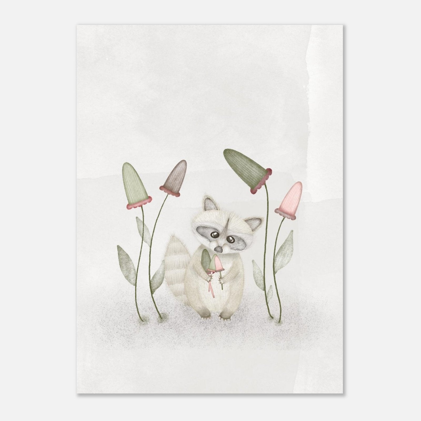 Raccoon in Mushroom Woodland Illustration (5" x 7" Art Print)