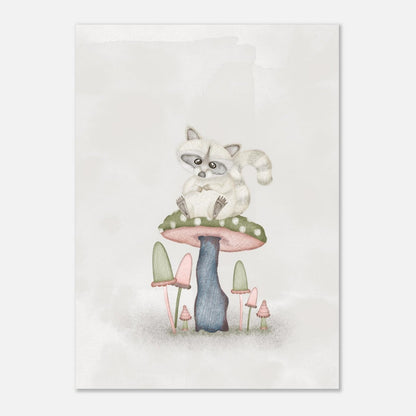 Resting Raccoon in Mushroom Woodland Illustration (5" x 7" Art Print)