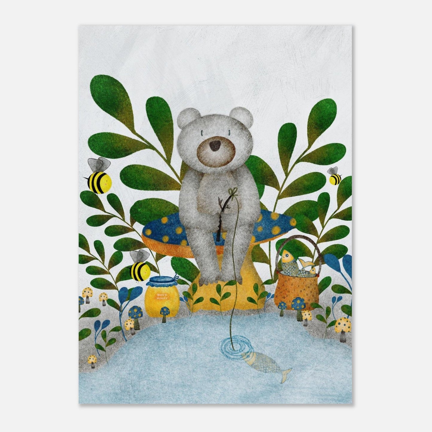 Fishing Bear Illustration (5" x 7" Art Print)