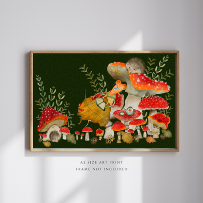 Hedgehogs, Tea and Book Loving Mouse Wall Art - A2 Art Print (42 x 59.4  cm)