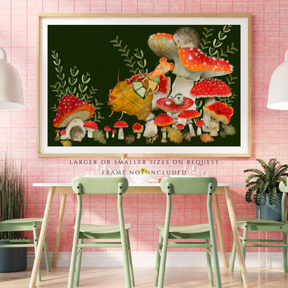 Hedgehogs, Tea and Book Loving Mouse Wall Art - A2 Art Print (42 x 59.4  cm)