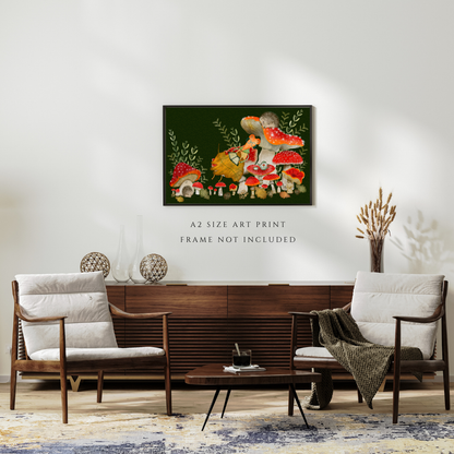 Hedgehogs, Tea and Book Loving Mouse Wall Art - A2 Art Print (42 x 59.4  cm)