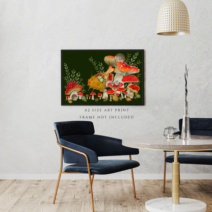 Hedgehogs, Tea and Book Loving Mouse Wall Art - A2 Art Print (42 x 59.4  cm)