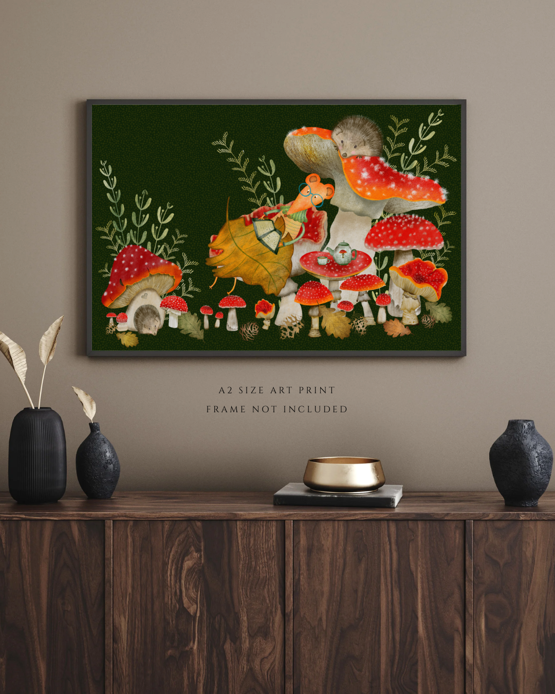 Hedgehogs, Tea and Book Loving Mouse Wall Art - A2 Art Print (42 x 59.4  cm)