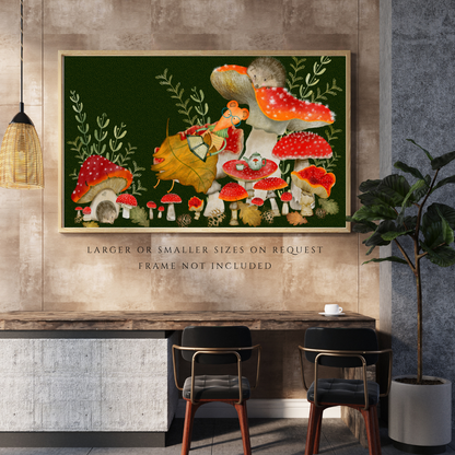 Hedgehogs, Tea and Book Loving Mouse Wall Art - A2 Art Print (42 x 59.4  cm)