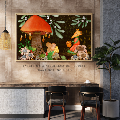 Squirrel and Mouse Holiday Woodland Wall Art - A2 Art Print (42 x 59.4  cm)