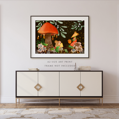 Squirrel and Mouse Holiday Woodland Wall Art - A2 Art Print (42 x 59.4  cm)