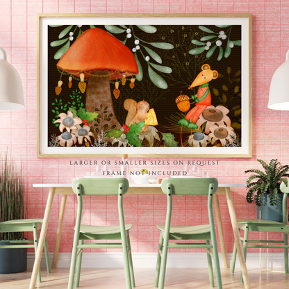 Squirrel and Mouse Holiday Woodland Wall Art - A2 Art Print (42 x 59.4  cm)