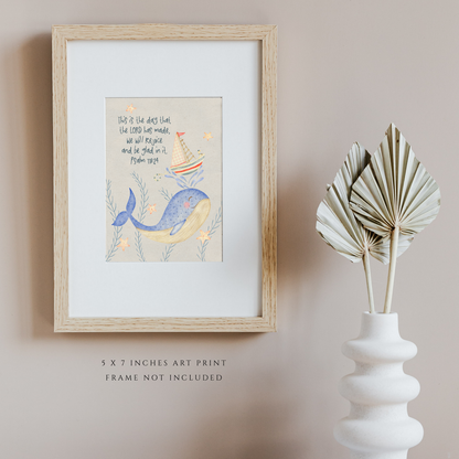 Joyful Whale Scripture Illustration (5" x 7" Art Print)
