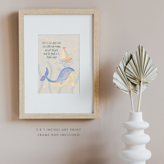 Joyful Whale Scripture Illustration (5" x 7" Art Print)