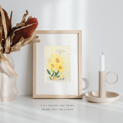 Look to Jesus Sunflowers Illustration (5"x7″ Art Print)