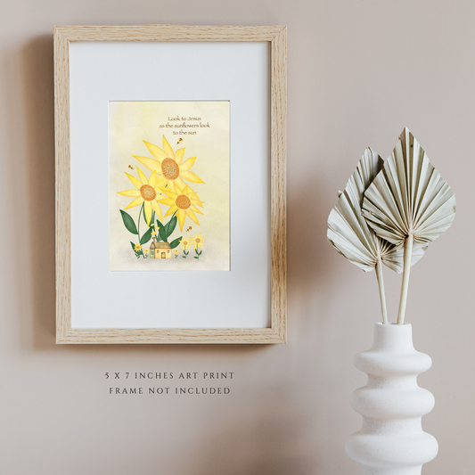Look to Jesus Sunflowers Illustration (5"x7″ Art Print)
