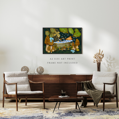 Bubble Bath, Woodland Mushrooms and Mouse Wall Art - A2 Art Print (42 x 59.4  cm)
