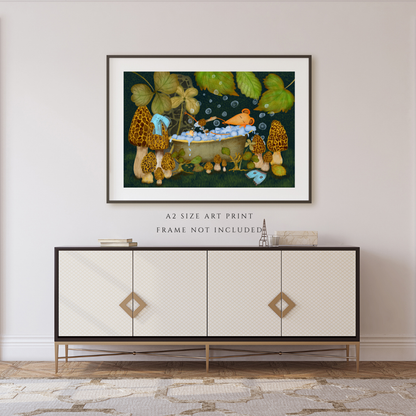 Bubble Bath, Woodland Mushrooms and Mouse Wall Art - A2 Art Print (42 x 59.4  cm)