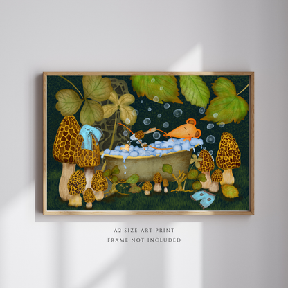 Bubble Bath, Woodland Mushrooms and Mouse Wall Art - A2 Art Print (42 x 59.4  cm)