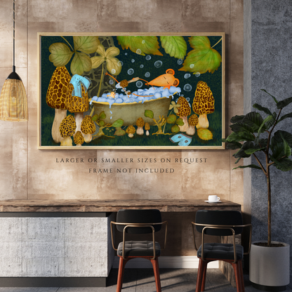 Bubble Bath, Woodland Mushrooms and Mouse Wall Art - A2 Art Print (42 x 59.4  cm)