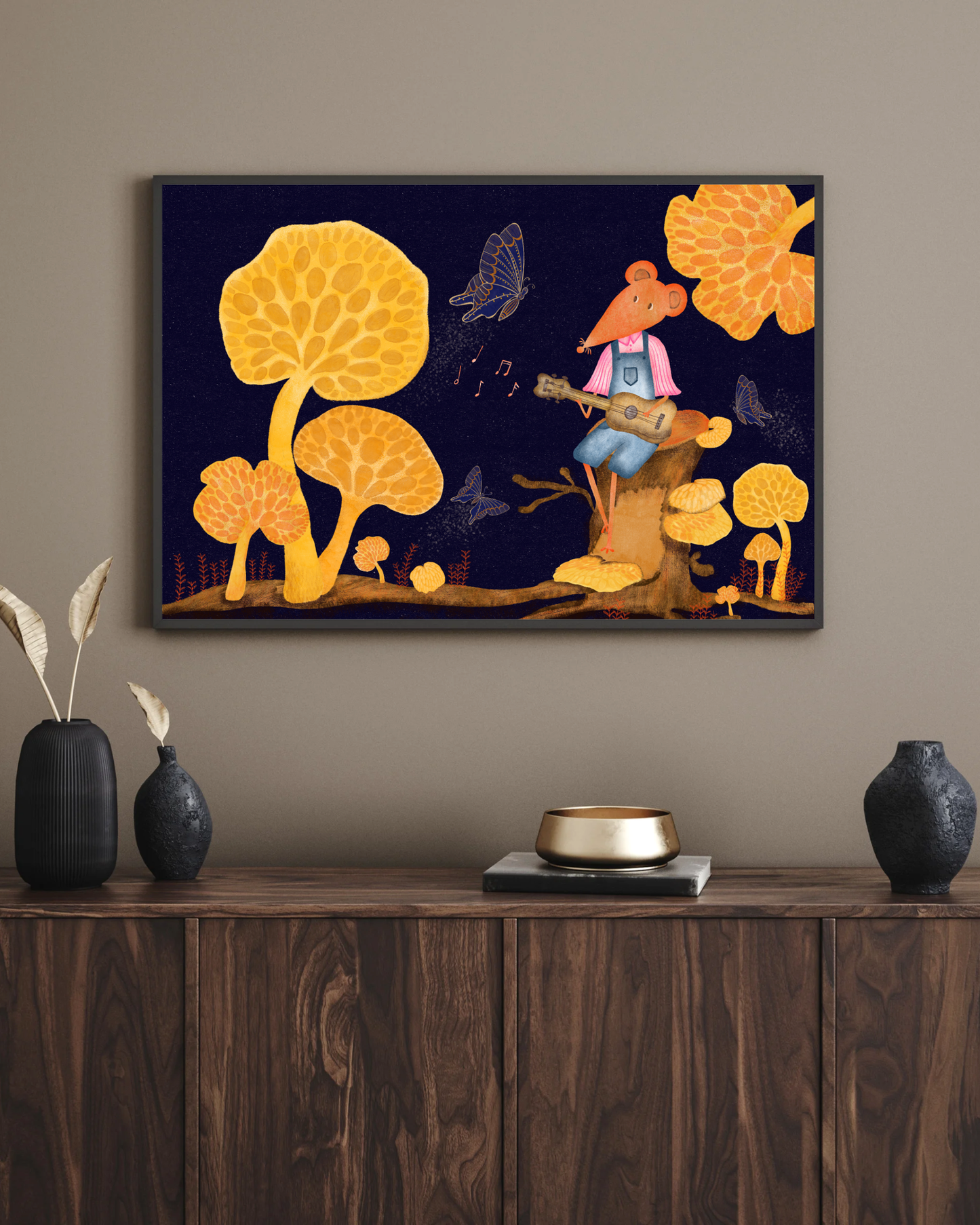 Orange Pore Fungi and Mouse Illustration A2 Art Print (42 x 59.4  cm)