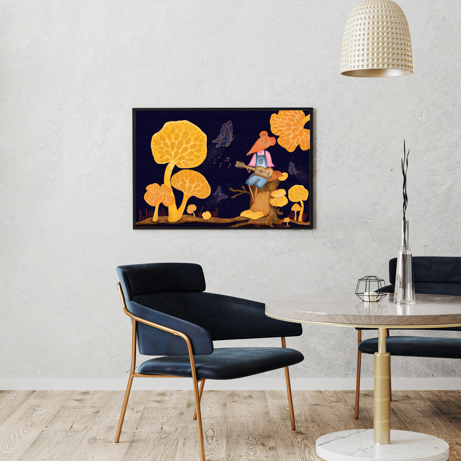 Orange Pore Fungi and Mouse Illustration A2 Art Print (42 x 59.4  cm)