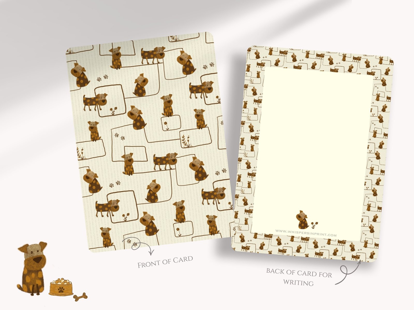 Brown Dog Pattern A6 Postcards (Pack of 10 with premium envelopes)