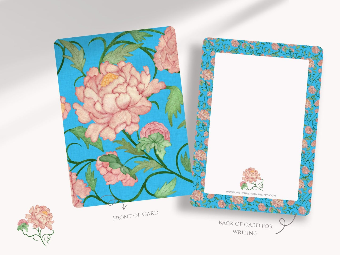 Chinoiserie Peony Bloom A6 Postcards (Pack of 10 with premium envelopes)
