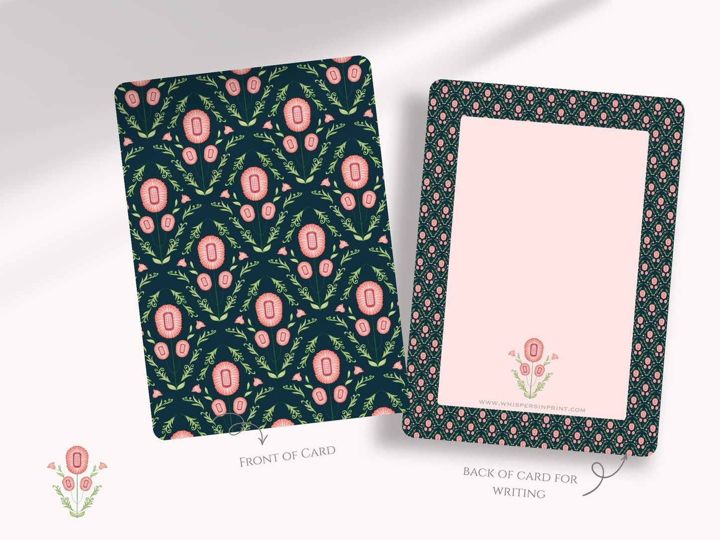 Pink Flower Filigree Motifs A6 Postcards (Pack of 10 with premium envelopes)