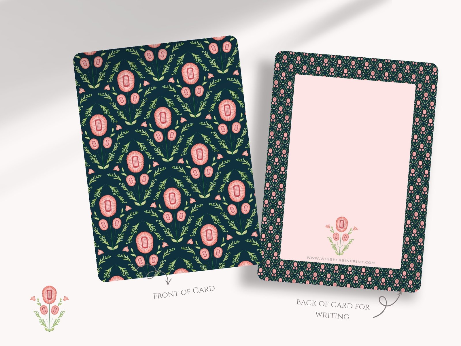 Pink Flower Filigree Motifs A6 Postcards (Pack of 10 with premium envelopes)