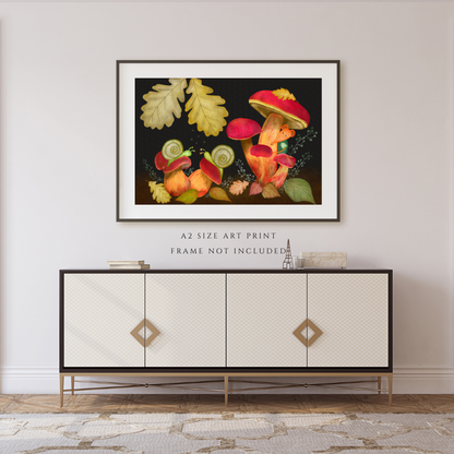 Snails, Red Mushrooms and Mouse Wall Art - A2 Art Print (42 x 59.4  cm)