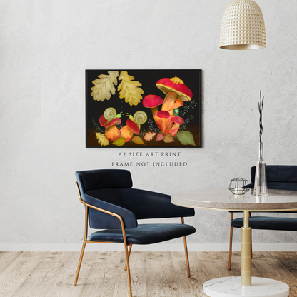 Snails, Red Mushrooms and Mouse Wall Art - A2 Art Print (42 x 59.4  cm)