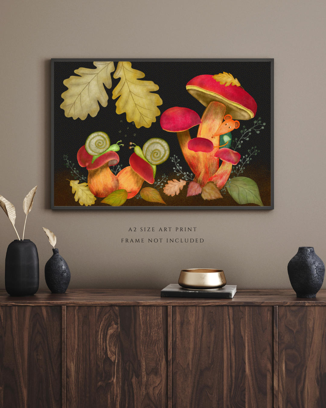 Snails, Red Mushrooms and Mouse Wall Art - A2 Art Print (42 x 59.4  cm)
