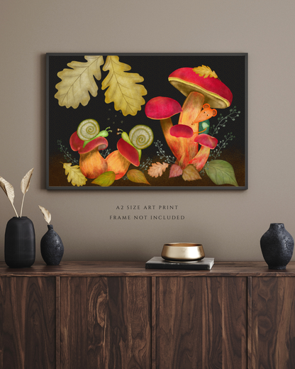 Snails, Red Mushrooms and Mouse Wall Art - A2 Art Print (42 x 59.4  cm)