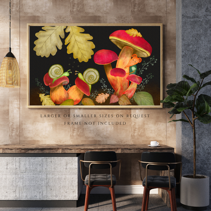 Snails, Red Mushrooms and Mouse Wall Art - A2 Art Print (42 x 59.4  cm)