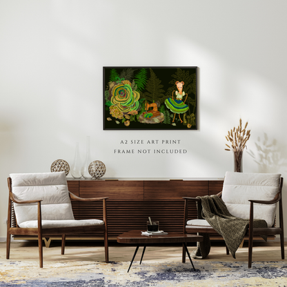 Turkey Tail Mushrooms and Mouse Seamstress Wall Art - A2 Art Print (42 x 59.4  cm)