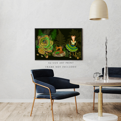 Turkey Tail Mushrooms and Mouse Seamstress Wall Art - A2 Art Print (42 x 59.4  cm)