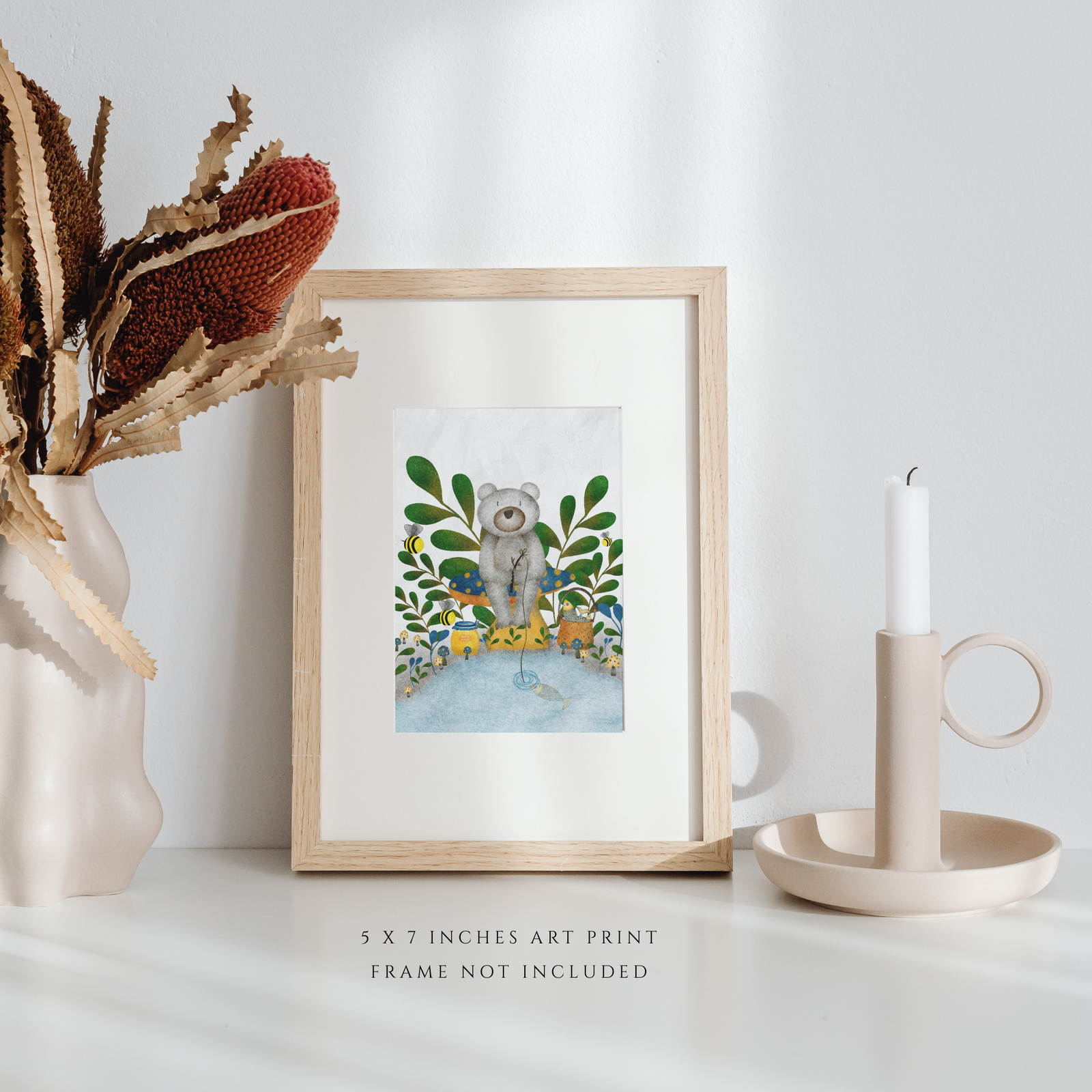 Fishing Bear Illustration (5" x 7" Art Print)