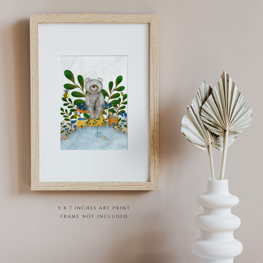 Fishing Bear Illustration (5" x 7" Art Print)