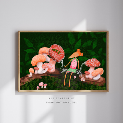 Caterpillar, Woodland Mushrooms and Mouse Wall Art - A2 Art Print (42 x 59.4  cm)