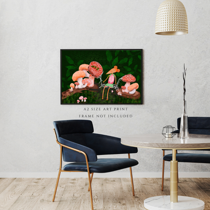 Caterpillar, Woodland Mushrooms and Mouse Wall Art - A2 Art Print (42 x 59.4  cm)