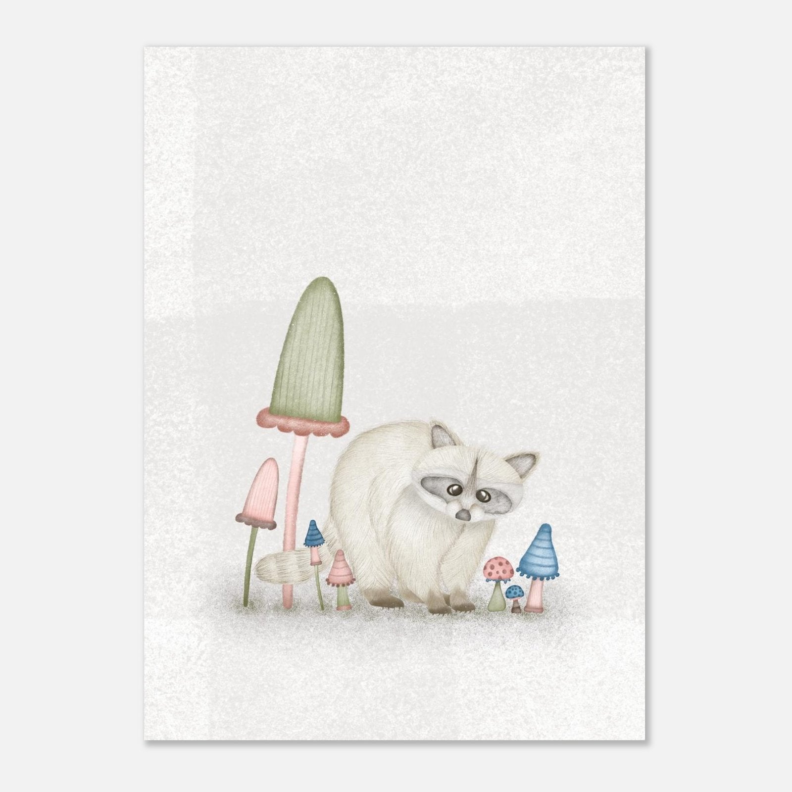 Strolling Raccoon in Mushroom Woodland Illustration (5" x 7" Art Print)