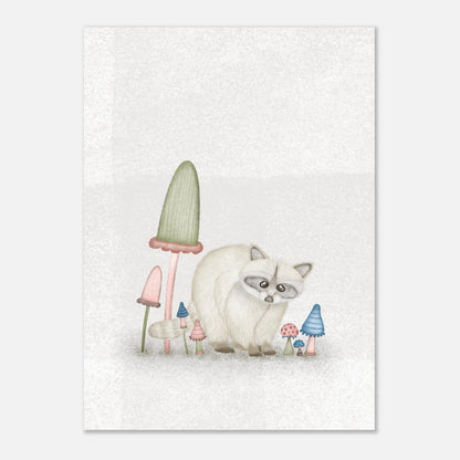 Strolling Raccoon in Mushroom Woodland Illustration (5" x 7" Art Print)